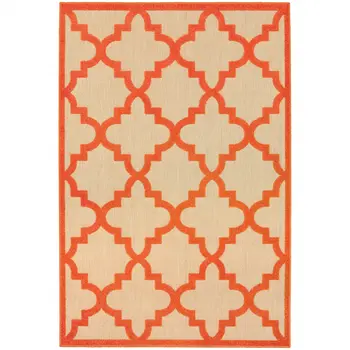 10' X 13' Orange Geometric Stain Resistant Indoor Outdoor Area Rug