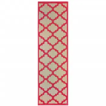 2' X 8' Red Geometric Stain Resistant Indoor Outdoor Area Rug