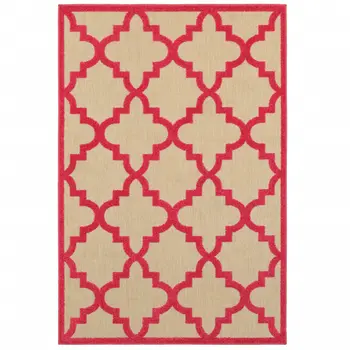 4' X 5' Red Geometric Stain Resistant Indoor Outdoor Area Rug