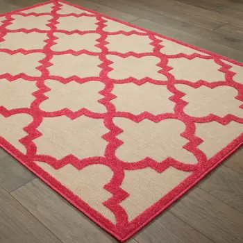 8' X 11' Red Geometric Stain Resistant Indoor Outdoor Area Rug