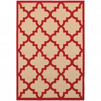 10' X 13' Red Geometric Stain Resistant Indoor Outdoor Area Rug