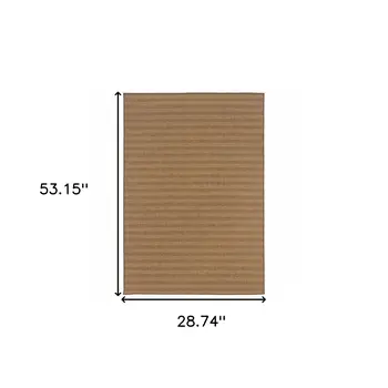 2' X 4' Tan Striped Stain Resistant Indoor Outdoor Area Rug