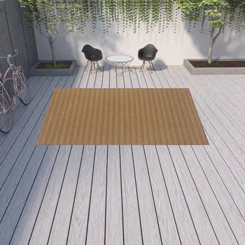 9' X 13' Tan Striped Stain Resistant Indoor Outdoor Area Rug
