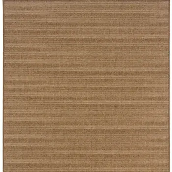 9' X 13' Tan Striped Stain Resistant Indoor Outdoor Area Rug