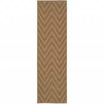 2' X 8' Tan Geometric Stain Resistant Indoor Outdoor Area Rug