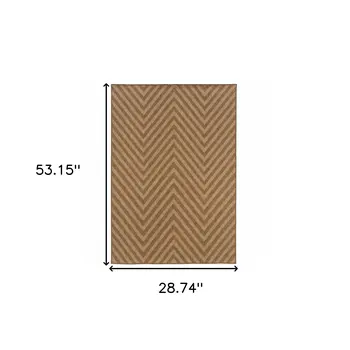 2' X 4' Tan Geometric Stain Resistant Indoor Outdoor Area Rug