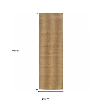 2' X 8' Tan Striped Stain Resistant Indoor Outdoor Area Rug