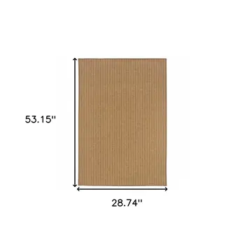 2' X 4' Tan Striped Stain Resistant Indoor Outdoor Area Rug