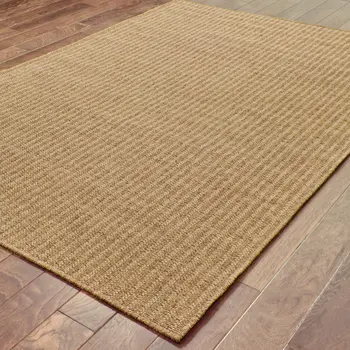 5' X 8' Tan Striped Stain Resistant Indoor Outdoor Area Rug