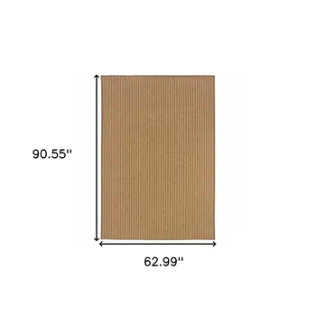 5' X 8' Tan Striped Stain Resistant Indoor Outdoor Area Rug