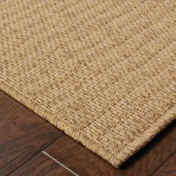 7' X 10' Tan Striped Stain Resistant Indoor Outdoor Area Rug