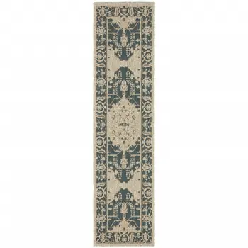 2' X 8' Gray Oriental Stain Resistant Indoor Outdoor Area Rug