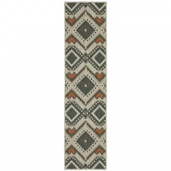 2' X 8' Gray Geometric Stain Resistant Indoor Outdoor Area Rug