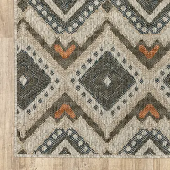 2' X 8' Gray Geometric Stain Resistant Indoor Outdoor Area Rug