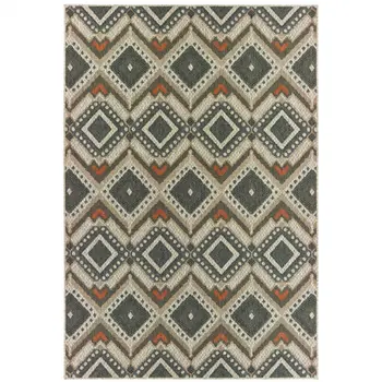 8' x 10' Gray Geometric Stain Resistant Indoor Outdoor Area Rug
