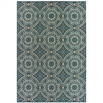 5' X 7' Blue and Gray Geometric Stain Resistant Indoor Outdoor Area Rug