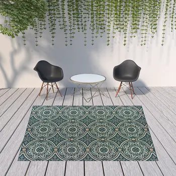 8' x 10' Blue and Gray Geometric Stain Resistant Indoor Outdoor Area Rug