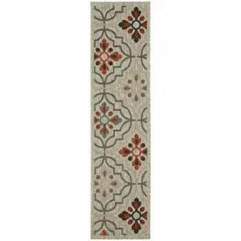 2' X 8' Gray Geometric Stain Resistant Indoor Outdoor Area Rug