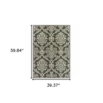 3' X 5' Gray Floral Stain Resistant Indoor Outdoor Area Rug
