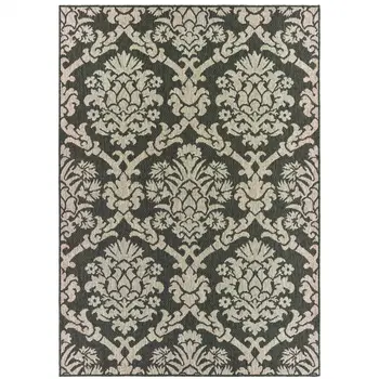 7' X 9' Gray Floral Stain Resistant Indoor Outdoor Area Rug