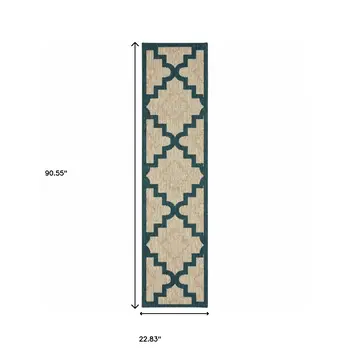 2' X 8' Blue and Gray Geometric Stain Resistant Indoor Outdoor Area Rug