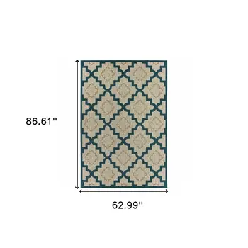 5' X 7' Blue and Gray Geometric Stain Resistant Indoor Outdoor Area Rug