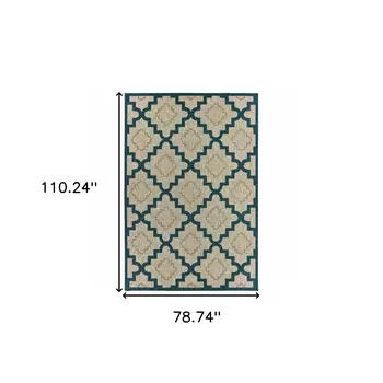 7' X 9' Blue and Gray Geometric Stain Resistant Indoor Outdoor Area Rug