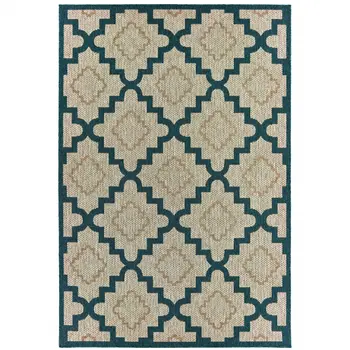 10' X 13' Blue and Gray Geometric Stain Resistant Indoor Outdoor Area Rug