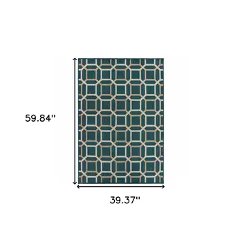 3' X 5' Blue and Gray Geometric Stain Resistant Indoor Outdoor Area Rug