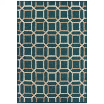 8' x 10' Blue and Gray Geometric Stain Resistant Indoor Outdoor Area Rug