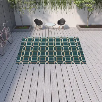 10' X 13' Blue and Gray Geometric Stain Resistant Indoor Outdoor Area Rug