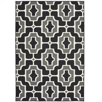2' X 4' Black and Gray Geometric Stain Resistant Indoor Outdoor Area Rug