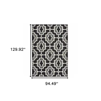 8' X 11' Black and Gray Geometric Stain Resistant Indoor Outdoor Area Rug