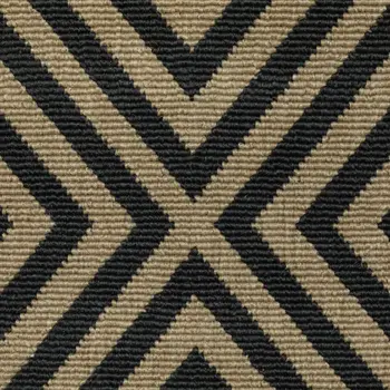 8' X 8' Black and Tan Round Geometric Stain Resistant Indoor Outdoor Area Rug