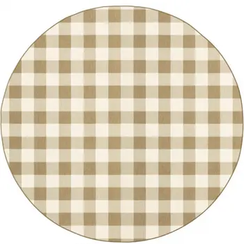 8' X 8' Gray and Ivory Round Geometric Stain Resistant Indoor Outdoor Area Rug