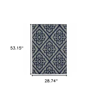 2' X 4' Blue and Ivory Geometric Stain Resistant Indoor Outdoor Area Rug