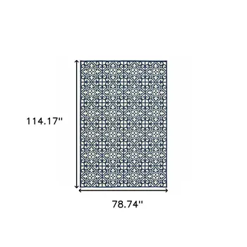 7' X 10' Ivory and Blue Geometric Stain Resistant Indoor Outdoor Area Rug