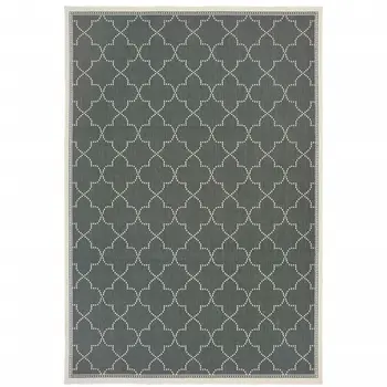 8' X 11' Gray and Ivory Geometric Stain Resistant Indoor Outdoor Area Rug