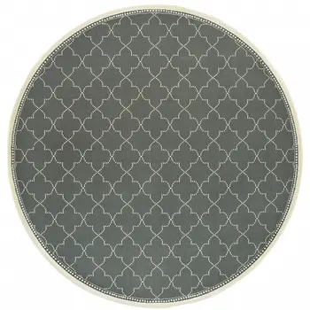 8' X 8' Gray and Ivory Round Geometric Stain Resistant Indoor Outdoor Area Rug