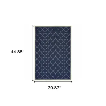 2' X 4' Blue and Ivory Geometric Stain Resistant Indoor Outdoor Area Rug