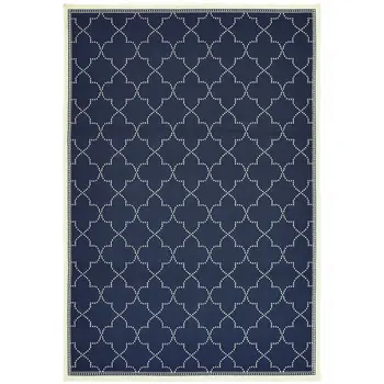 9' X 13' Blue and Ivory Geometric Stain Resistant Indoor Outdoor Area Rug