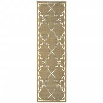 2' X 8' Tan Geometric Stain Resistant Indoor Outdoor Area Rug