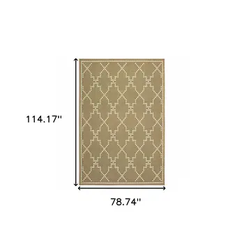 7' X 10' Tan Geometric Stain Resistant Indoor Outdoor Area Rug