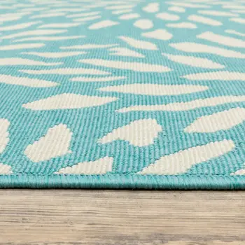 8' X 11' Blue and Ivory Floral Stain Resistant Indoor Outdoor Area Rug