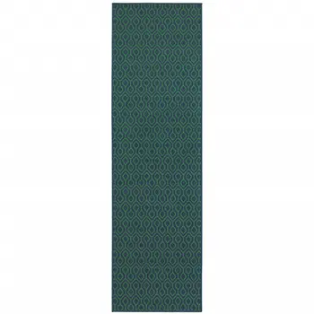2' X 8' Blue and Green Geometric Stain Resistant Indoor Outdoor Area Rug