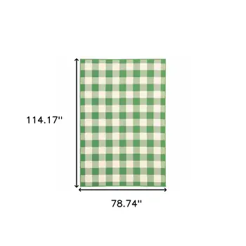 7' X 10' Green and Ivory Geometric Stain Resistant Indoor Outdoor Area Rug