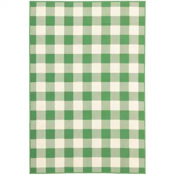8' X 11' Green and Ivory Geometric Stain Resistant Indoor Outdoor Area Rug