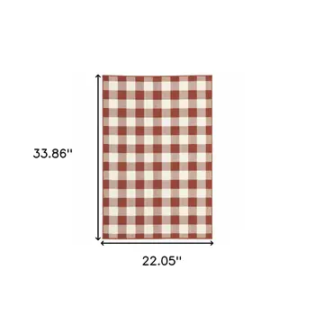 2' X 3' Red and Ivory Geometric Stain Resistant Indoor Outdoor Area Rug