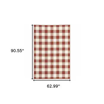 5' X 8' Red and Ivory Geometric Stain Resistant Indoor Outdoor Area Rug