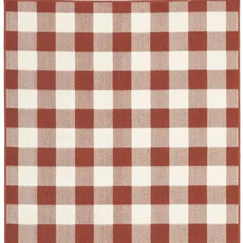 9' X 13' Red And Ivory Geometric Indoor Outdoor Area Rug